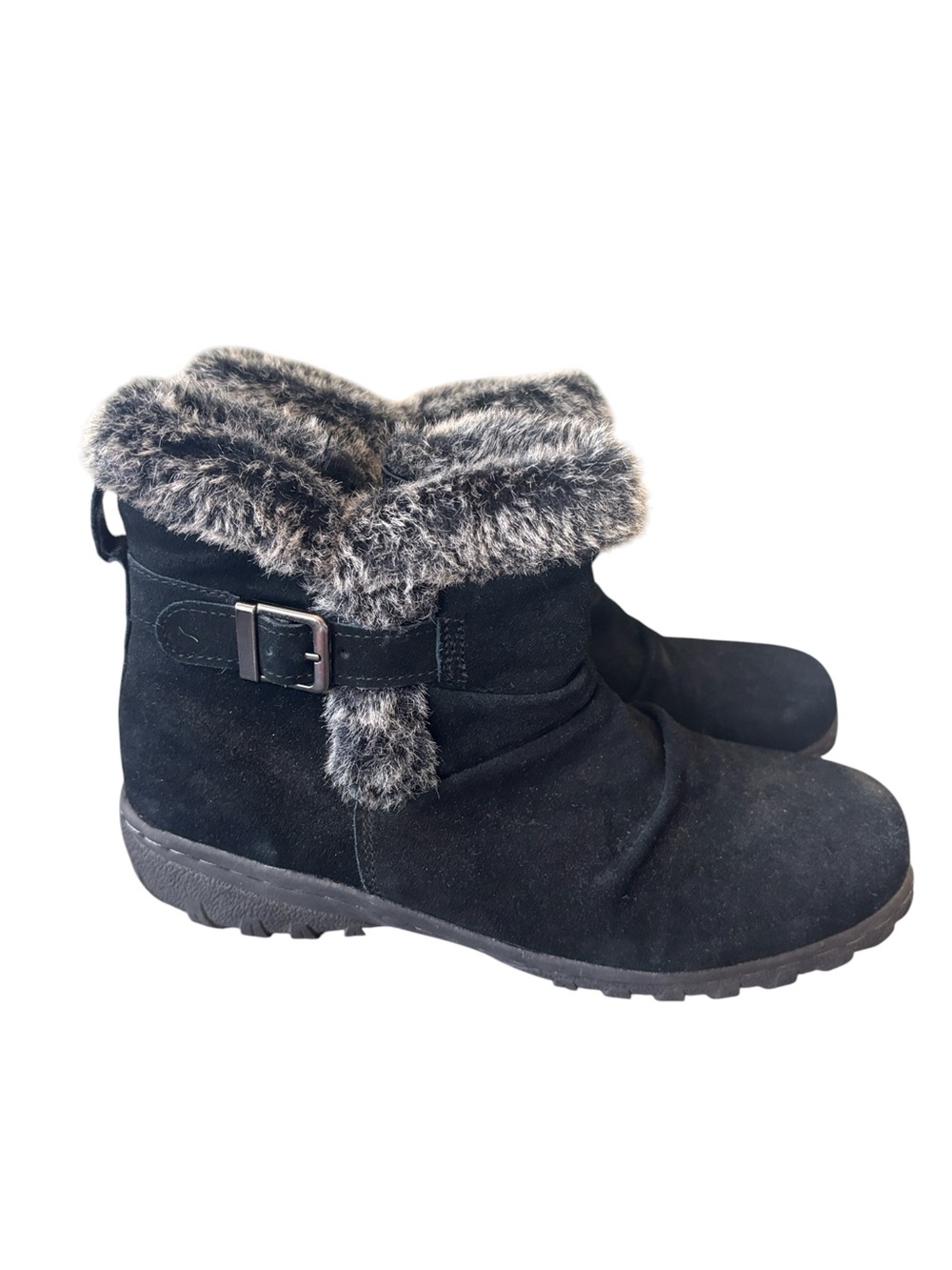 Khombu Lindsey Black Suede‎ Rubber Sole Winter Faux Fur Boots Size 9